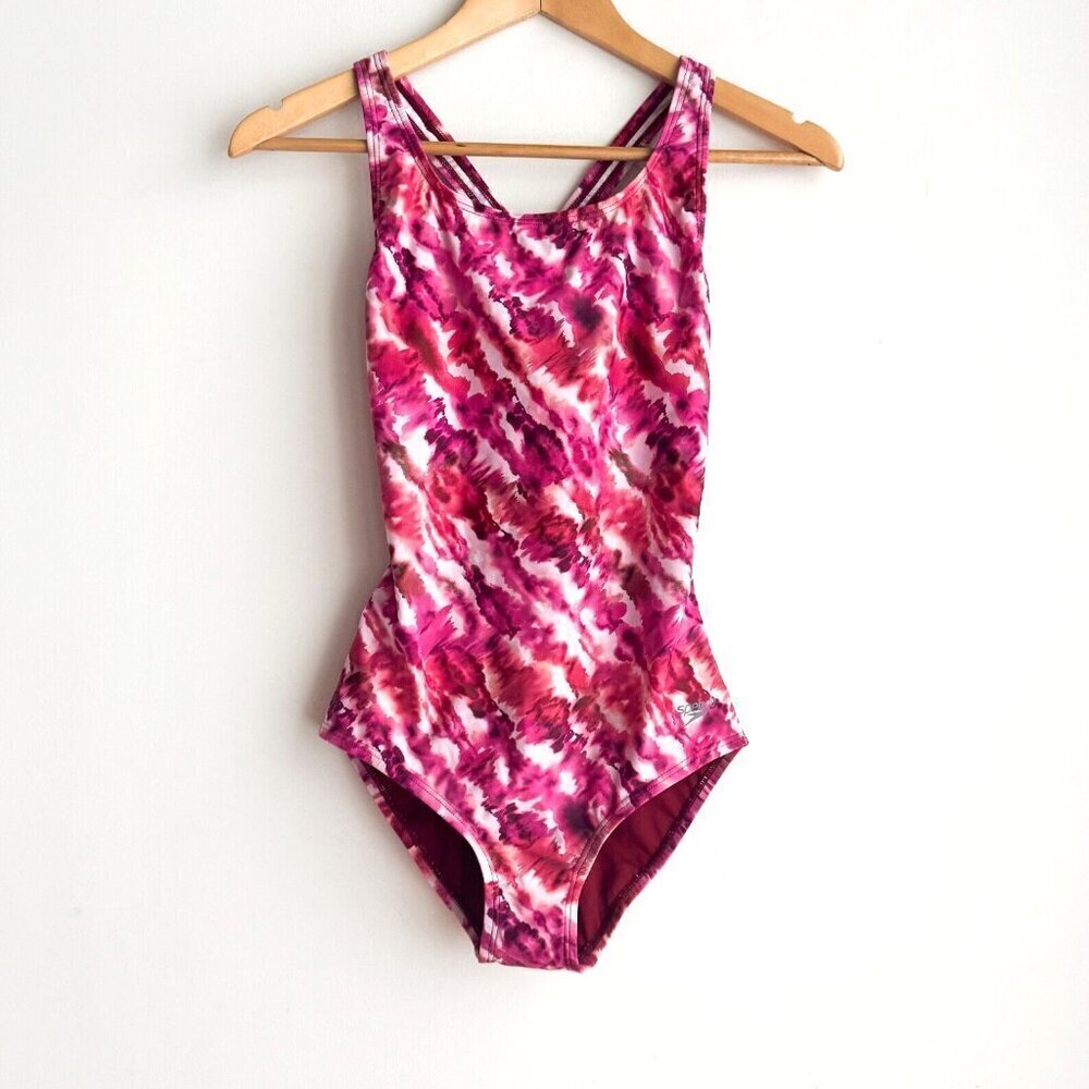 Speedo Pink White Tie Dye One Piece Swimsuit New 6 - Picture 1 of 8